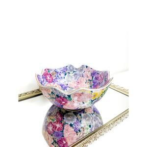 Beautiful Vintage Colorful Chinese Porcelain Hand Painted Flowers Mille Fleur